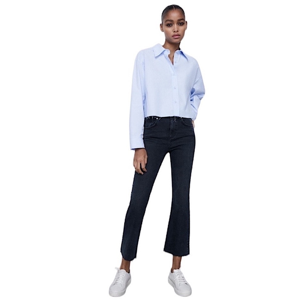 Zara Cropped Flare Raw Hem Jeans